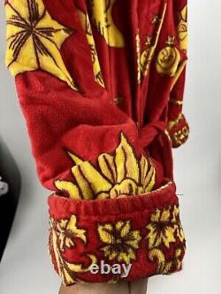 Vtg Red Cypress Astrology Star Sun Moon Terry Cotton Robe Bathrobe Italian Earth