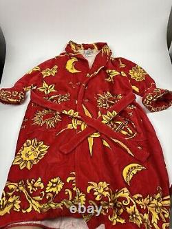 Vtg Red Cypress Astrology Star Sun Moon Terry Cotton Robe Bathrobe Italian Earth