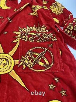 Vtg Red Cypress Astrology Star Sun Moon Terry Cotton Robe Bathrobe Italian Earth