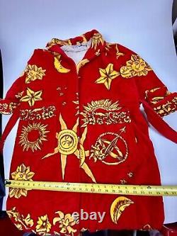 Vtg Red Cypress Astrology Star Sun Moon Terry Cotton Robe Bathrobe Italian Earth