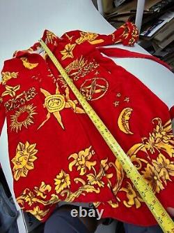 Vtg Red Cypress Astrology Star Sun Moon Terry Cotton Robe Bathrobe Italian Earth