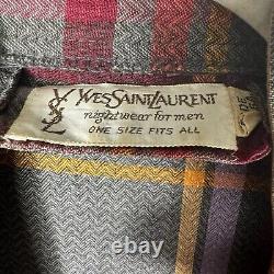 Vtg Yves Saint Laurent Mens Robe YSL Plaid Windowpane USA One Size House Coat