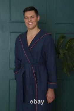 Waffled Elegance Men's Linen Hooded Bathrobe