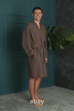 Waffled Elegance Men's Linen Hooded Bathrobe