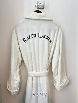 White Rare Vintage Ralph Lauren Spell Out Logo Terrycloth Bath Robe Mens sz M L