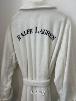 White Rare Vintage Ralph Lauren Spell Out Logo Terrycloth Bath Robe Mens sz M L