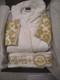 White cotton Barocco trim bathrobe from Versace Home featuring a wrap style XXL