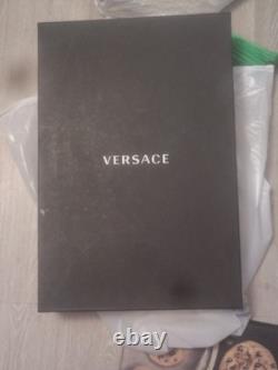 White cotton Barocco trim bathrobe from Versace Home featuring a wrap style XXL