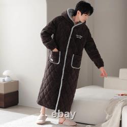 Winter Flannel Plaid Men's Bathrobe 3-layer Hooded Warm Robe Night Gown