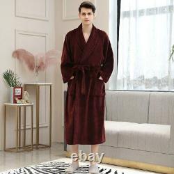 Winter Long Flannel Bathrobe Warm Bath Robe Kimono Robes Dressing Gown Sleepwear