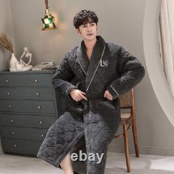 Winter men's bathrobe terry robe three-layer flannel super thick warm nightgown