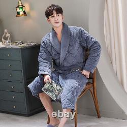Winter men's bathrobe terry robe three-layer flannel super thick warm nightgown