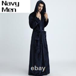 Women Hooded Extra Long Warm Bathrobe Thickening Flannel Kimono Bath Robe Gown