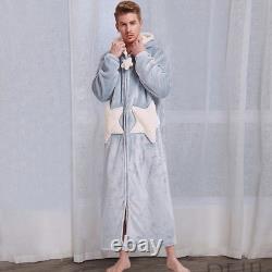 Women Hooded Flannel Plus Size Cartoon Sleep Coral Fleece Bathrobe Nightgowns