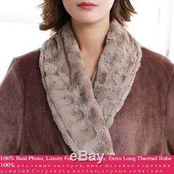 Women Men Fur Neck Thick Warm Long Flannel Bathrobe Plus Size Kimono Bath Robe W