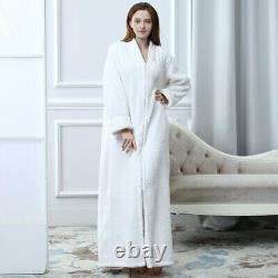 Women Winter Long Warm Flannel Hooded Bathrobe Bath Robe Dressing Gown Sleepwear