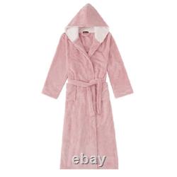 Women's Men's Flannel Hooded Bath Robe House Dressing Gown Bathrobe Long Robe R1