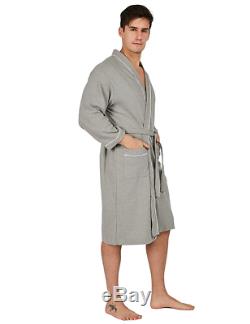 YIMANIE Men's Waffle-Weave Kimono Robe Cotton Spa Bathrobe Lightweight Soft Knee