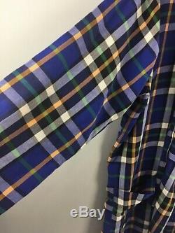 YSL Saint Laurent Robe Mens XL Plaid Made in USA Cotton Blend Bathrobe PP8
