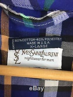 YSL Saint Laurent Robe Mens XL Plaid Made in USA Cotton Blend Nightwear Bathrobe