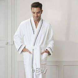Yves Delorme Escale Man's Kimono/bathrobe With Navy & Beige Embroidery