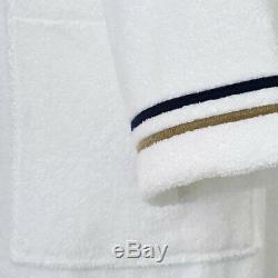 Yves Delorme Escale Man's Kimono/bathrobe With Navy & Beige Embroidery