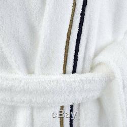 Yves Delorme Escale Man's Kimono/bathrobe With Navy & Beige Embroidery
