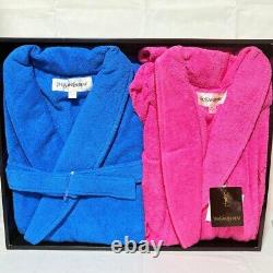 Yves Saint Lauren YSL Pair Bathrobe Blue Pink Gown Coat Cotton 100% Size L, M